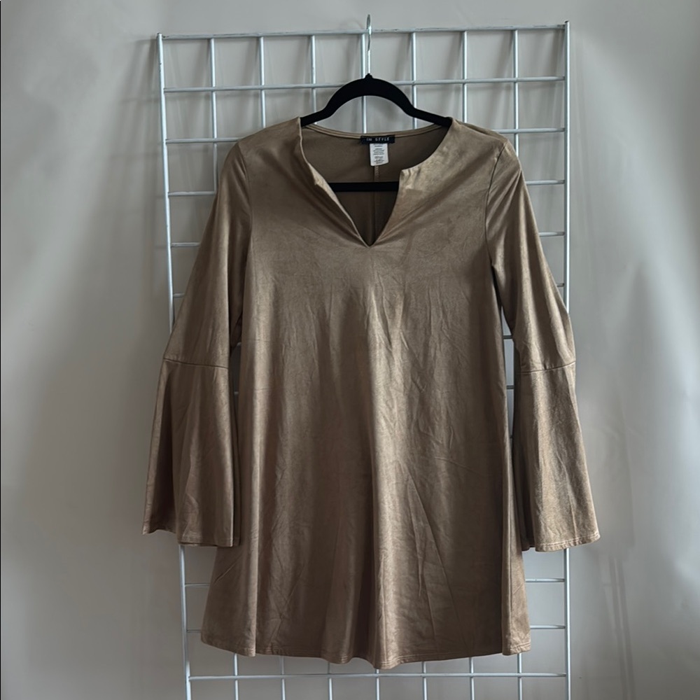 Elegant hippie Suede Beige/ Tan Women's Long Sleeve Dress Size Medium